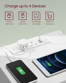 VASAGLE KAILYN Collection - Nightstands With Charging Station, Set Of 2 Bedside Tables With Drawers, Side End Tables, 2 AC Outlets, 2 USB Ports, For Living Room, Bedroom, Study, Ebony Black - UK Plug(220-240V) - View 2