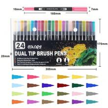 24 Colors Colouring Pens Dual Tip Brush Pens, Felt Tip Pens For Adults, Brush Marker Pens For Colouring Book Journal Drawing Lettering Sketching Back To School - 24colors - View 2