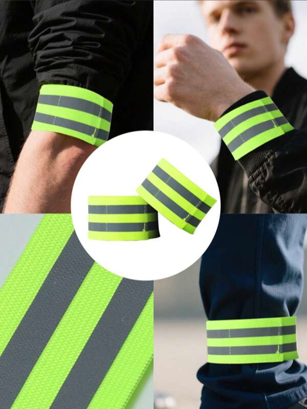 2pcs High Visibility Reflective Bands - Nylon Blend Safety Arm Straps For Night Cycling, Running, Walking - Comfortable Snap Bracelet For Maximum Visibility And Security (Due To Different Batches, The Reflective Strips Of The Product Are Randomly Shipped In Two Styles: One Wide Reflective Strip Or Two Narrow Reflective Strips. We Apologize For Any Inconvenience Caused.)