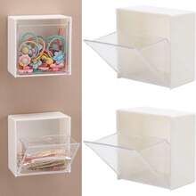 2pcs Waterproof Plastic Bathroom Storage Box With Flip Lid - Wall-Mounted Shower Organizer For Small Accessories, No Power Needed, Bathroom Organizer Rectangular Storage Storage, Bathroom Organizers And Storage Bathroom Accessories Back To School