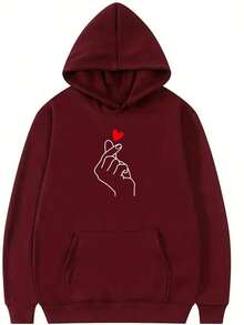 Sudadera con capucha y cordón para mujer con estampado de corazones del Bicentenario - Burdeos - Ver 4