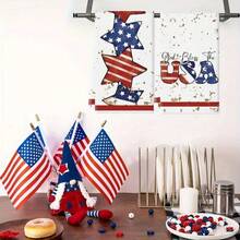 2pcs Patriotic Kitchen Towels Hand Towel- 15.7x23.6" American Flag & Stars Design, Red White Blue, Durable Polyester, Perfect For Home Decor & Holiday Gifts,Super Towels, - Multicolor - View 11