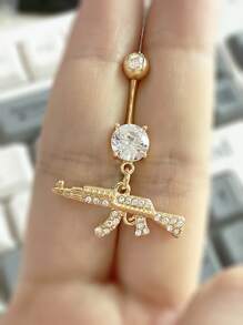 1pc Fashion Unique Gun-Shaped Zirconia Navel Ring For Women, Belly Button Piercing Jewelry