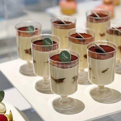 50/25pcs 4oz/120ml Dessert Cups Plastic Containers, Suitable For Espresso, Tiramisu Pudding, Cheesecake, Mousse, Reusable, Suitable For Birthday Parties And Wedding Parties.