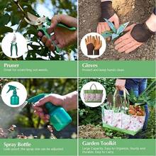Gardening Tools 9-Piece Heavy Duty Gardening Hand Tools With Fashion And Durable Garden Tools Organizer Handbag, Ideal Gardening Gifts For Women,Rust-Proof Garden Tool Set - Silver - View 6