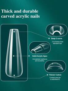 160片-320片热销透明假指甲美甲拱形指甲半磨砂美甲无痕假指甲 - 無色 - 查看 7