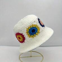 Men's Knitted Bucket Hat, Handmade Embroidery Bucket Hat, Spring Autumn Warm Windproof Retro Wave Brim Cap, Outdoor Streetwear