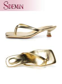 SDEMIN Summer New Arrival Women's Solid Color Slippers, Elegant Vacation Shoes, Casual Beach High Heels Sandals, Fashionable Slip-On Heels For Dress