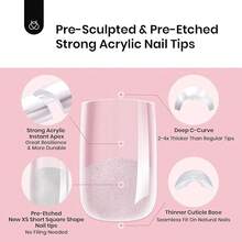 Instant Apex Nail Tips Almond Medium Acrylic Nail Tips, Pre-Etched Pre-Building Strong Thick Long Lasting,16 Sizes,192 Pieces - 192 件方形超短 - 查看 5