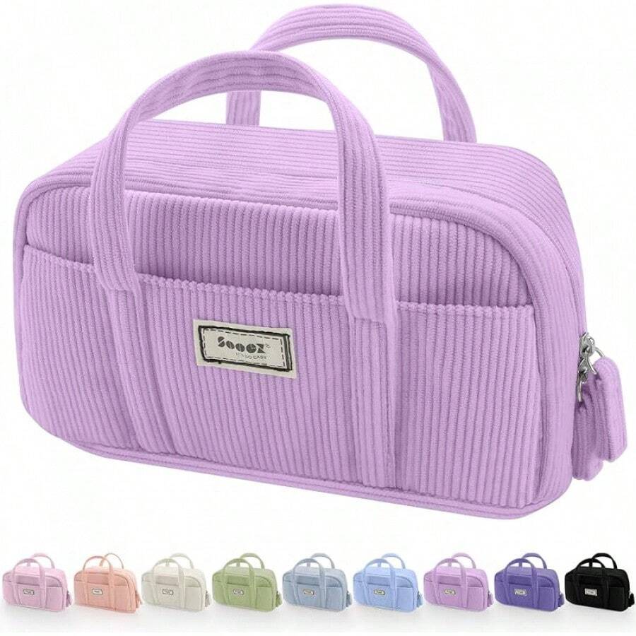 Sooez Large Pencil Pouch, Big Pencil Bag With 5 Compartments, Pen Bag Wide Opening, Soft Corduroy Pencil Pouch Organizer With Zipper, Cute Aesthetic School Supplies Teen Girls-Purple