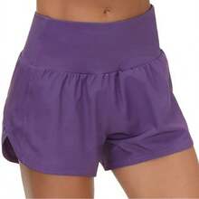 Womens High Waisted Running Shorts Quick Dry Athletic Workout Shorts With Mesh Liner Zipper Pockets - Purple - View 2