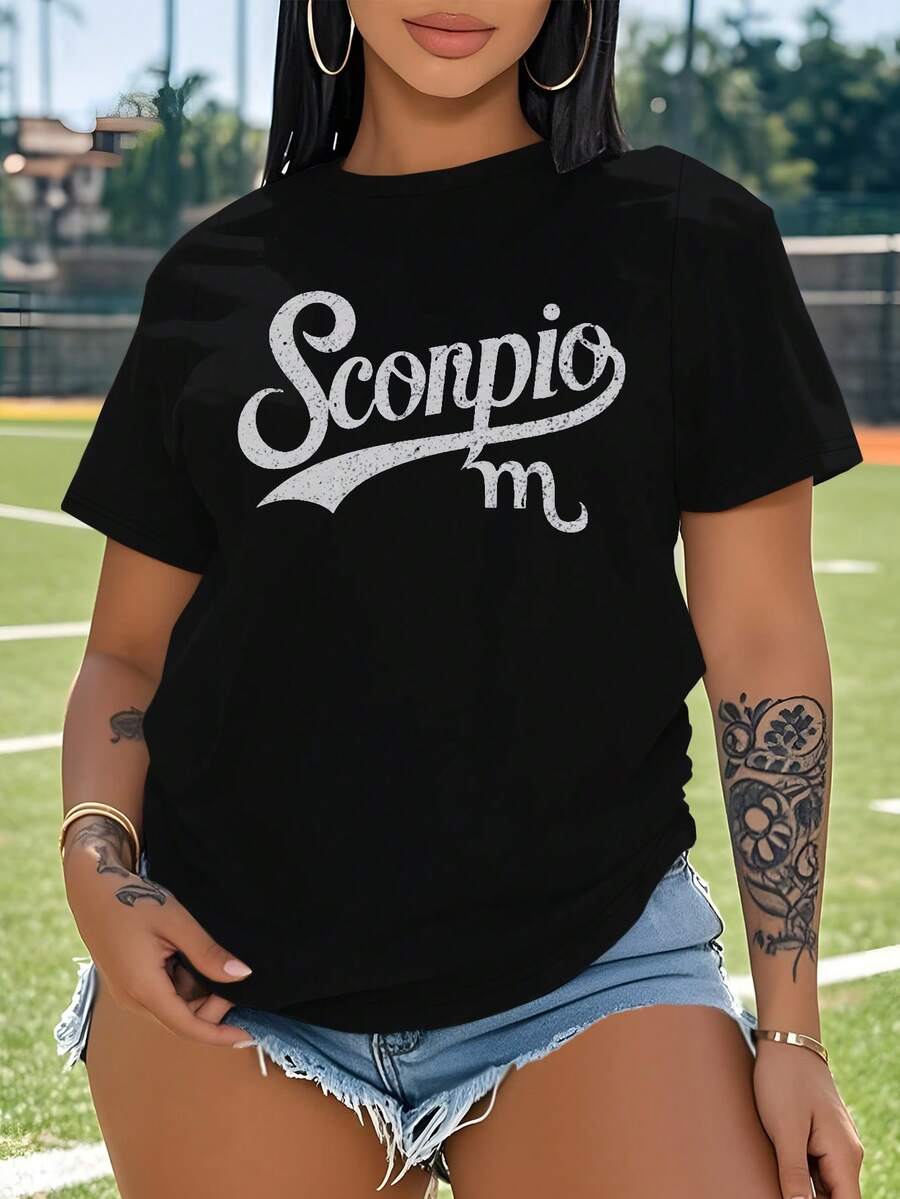 Scorpio Zodiac Sign Illustration Large Size Women's Short-Sleeved T-Shirt (Non-Sports) - màu đen - Xem 1