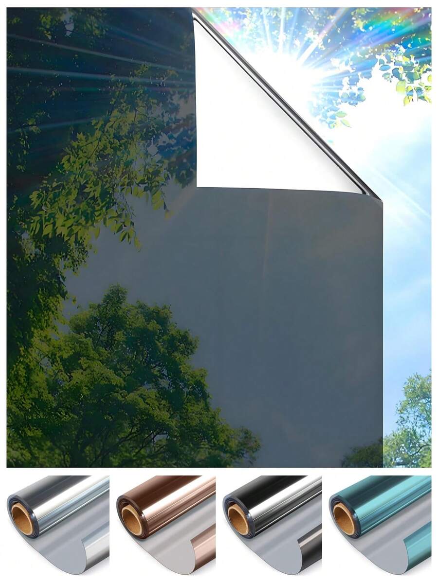Multi-Size One Way Privacy Window Film, Daytime Privacy Sun Blocking Anti UV Reflective Window Film Heat Control Self Adhesive Window Tint Film For Home And Office, Silver - Multicolor - View 1