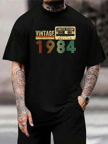 Camiseta vintage de manga corta para hombre - Edición limitada con estampado de cinta de casete - Regalo para amantes de la música retro de los 80 - Cómoda camiseta de cuello redondo - Ropa casual para hombre - Negro - Ver 1