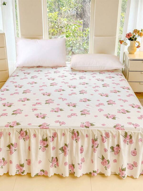 Bedruckter Bettvolant mit Spitze, Blumen Bettvolant