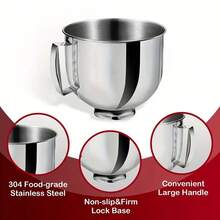 Premium 5QT Stainless Steel Mixing Bowl With Handle, Compatible With KitchenAid Stand Mixers, Durable For Baking & Cooking, Kitchenaid Mixer Accessories - Silver - View 8