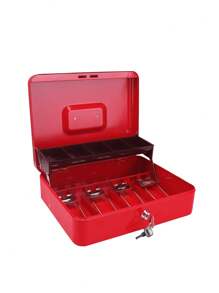 Iron Cash Box With Spring-Loaded Bill Clips, 5 Compartment Cantilever Coin Tray, Durable Mechanical Lock, And Convenient Stainless Handle - Security Cash Register Box With Key Lock,Back To School,School Supplies