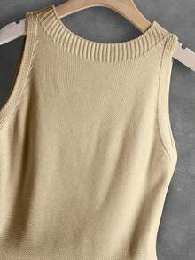 Women's Knitted Vest Casual French Vintage Artistic Solid Color Sleeveless Tank Top Vacation Versatile Daily Layering Short Length Spring Summer Outerwear Premium Feel Knit Top All Seasons - Khaki - View 7