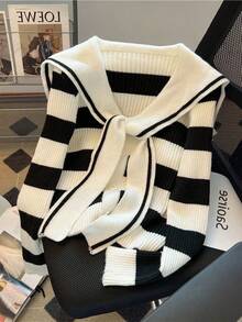 ii Hochwertige gestreifte Kontrast-Farben 2 in 1 Strickjacke für Frauen