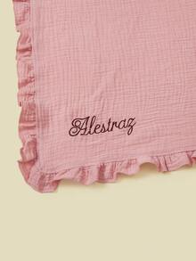 1pc Pink Floral Trim Baby Swaddle Blanket, Personalized Embroidery Name, Custom Children Throw Blanket, Monogrammed Nursery Bedding - Pink - View 4