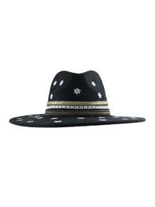 1pc Fashion Women's Black Cowboy Hat With Baby's Breath Flower Embellishment Design Western Cowboy Hat Top Hat For Banquet Afternoon Tea