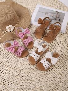 夏季蝴蝶结公主鞋，时尚百搭交叉编织平底凉鞋，柔软鞋底，舒适魔术贴休闲鞋 - 白色 - 查看 3