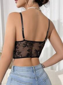 1pc Women Sexy French Style Lace Patchwork Sleeveless Backless Crop Top