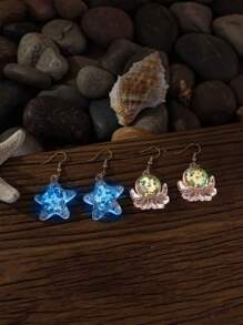 1 Pair Of Luminous Earrings With Ocean Creatures Design - Sea Horse, Crab, Turtle, Starfish For Beach Party & Music Festival