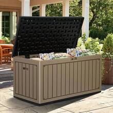 YITAHOME 200 Gallon Large Deck Box, Double-Wall Resin Outdoor Storage Box With Flexible Divider Patio Cushions Pool Supplies Garden Tools, 990 Lbs Load Capacity, Lockable (White) - 黑色和棕色 - 查看 4