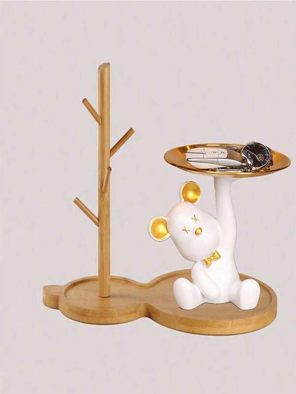 1pc Creative Bamboo & Wood Board Decorative Storage Rack, For Living Room, Entryway, Hanging Keys, Small Ornaments, Holiday For Women Storage Organizer Travel Essentials Gift Back To School