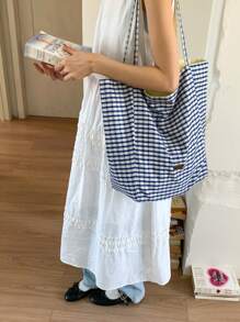 New Embroidered Canvas Bag, Large Capacity Shoulder Bag, Korean Style Versatile Tote Bag, Commute Work School Handbag