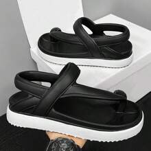 Men's Fashion Flip Flops, Thick Soft Sole, Fashion Versatile, Ideal For Street Wear, Solid Minimalist Style, Outdoor Sports, Beach Vacation, Flat Sandals