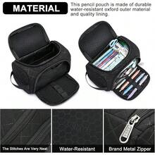 Estuche de Lápices de Gran Capacidad, Organizador Multifuncional con Compartimentos, Bolsa de Papelería Simple para Viaje, Bolsa de Lápices de Tela para Hombres, Mujeres, Niñas y Niños (Negro) - Negro acolchado - Ver 5