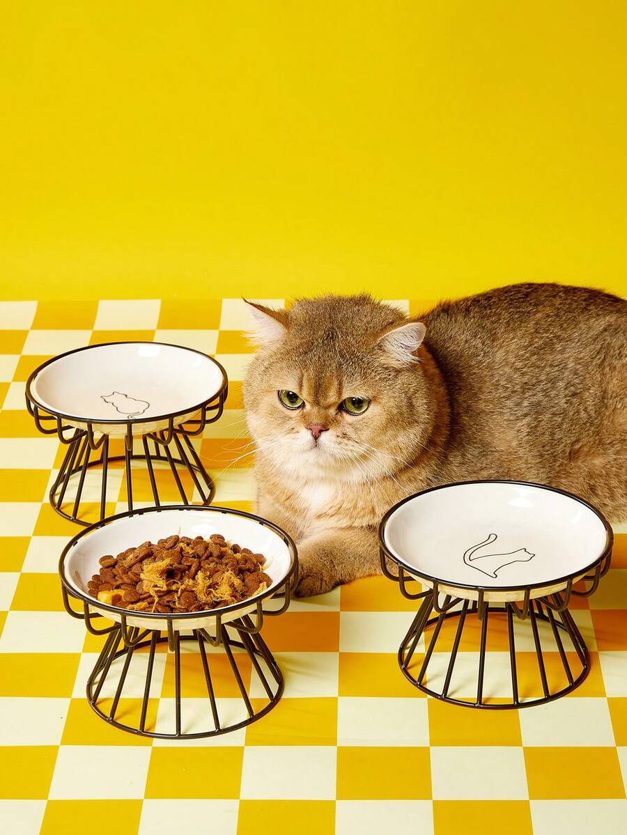PETSIN Ceramic Pet Feeding Plate Canned Bowl Cute Pattern Easy To Clean Ceramic Plate Cat Food Bowl