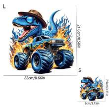 1 件/2 件/3 件蓝色恐龙怪兽卡车 DTF 熨烫贴纸，“咆哮的火焰冒险”图案，房间墙贴，适用于 T 恤、连帽衫、笔记本电脑套的汽车贴花 - 彩色 - 查看 3