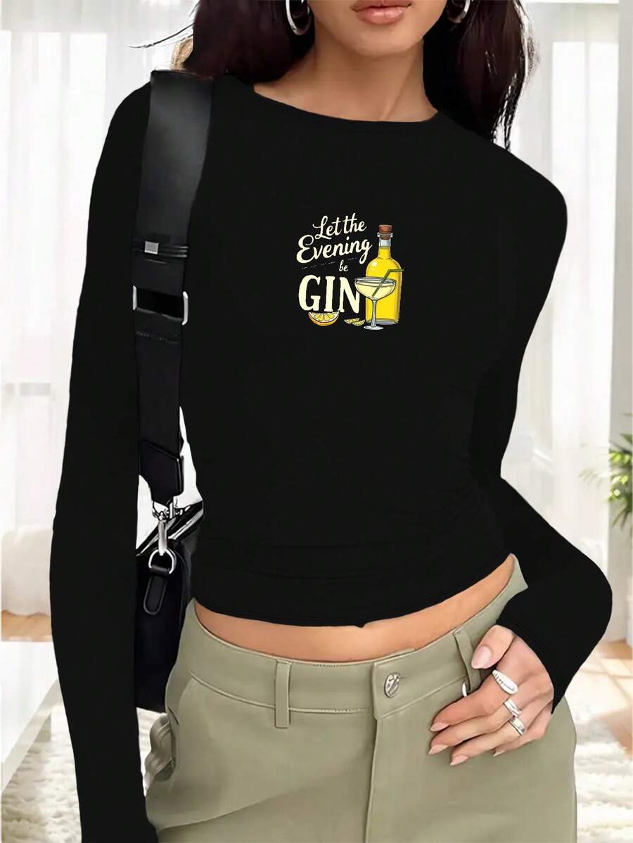 Bottle Let The Evening Be GIN Women's Fashion Long Sleeve Clothing - Black - View 1