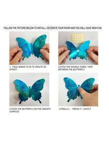 12片装3D蝴蝶墙贴，客厅卧室墙面装饰，贴纸，墙贴，乙烯基贴纸，家居装饰，春季装饰，为您的家增添活力，节日装饰贴纸，生日毕业礼物，派对用品，墙面装饰，贴纸，墙贴，房间装饰，家居装饰
