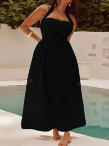 Vestido casual de playa, vacaciones, temperamento elegante, vuelta al colegio, citas, festivales de música, Día de la Madre, temporada de graduación, con cuello colgante y espalda descubierta, talla grande, para mujer
