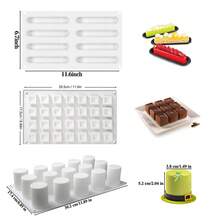 硅胶烘焙模具，适用于甜点和蛋糕，不粘易脱模，适用于慕斯蛋糕、糖果、糕点、巧克力、水果布丁、果冻、冰淇淋、圣诞蛋糕装饰。包括长方形、正方形、圆柱形、球形和蛋形。 - 彩色 - 查看 3