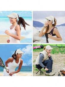 Breathable Women's Foldable Sun Hat, Wide Brim, UV Protection, Open Top Pointed Visor, Suitable For Ponytail