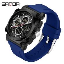 Multi-Functional Sports Models Electronic Watch Dual Display Electronic Watch Leisure Men's Waterproof Watch - Dark Blue - View 1