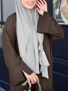 Solid Color Elegant Round Neck Long Sleeve Long Casual Slim Fit Women Dress, Daily Wear