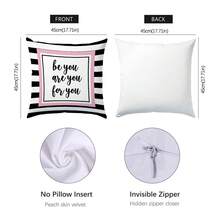 4 件套简约黑、白、粉色礼品靠垫套套装，单面印花柔软桃皮毛绒面料，45*45 厘米枕套适用于房间装饰、室内沙发客厅装饰、派对装饰、装饰枕套礼物