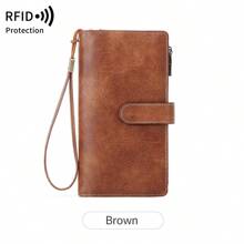 Nueva cartera larga de triple pliegue con tecnología RFID para comercio transfronterizo, cartera vintage multifunción para dama, de unicolor, con gran capacidad