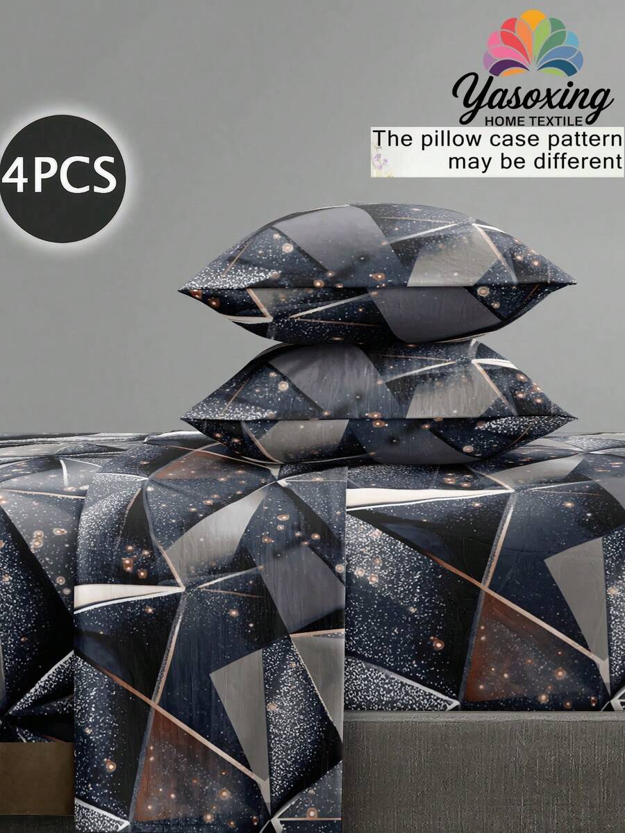 4 件套海军蓝大理石几何图案床单套件，易于护理超细纤维柔软床上用品套装，花卉床笠套件（1 件床单+1 件床笠+2 个枕套），床笠套件，特大号双人床，全尺寸床单，深口袋，最大 11.8 英寸枕套，柔软透气防皱，更适合睡眠，豪华酒店风格，送给妈妈爸爸朋友的礼物，宿舍床上用品，返校床上用品 - 彩色 - 查看 1