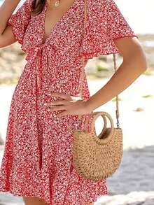 新月形手提包，饰以亚麻蝴蝶结丝带和草帽，简约时尚，半圆形草编包，沙滩手工编织包，时尚沙滩度假草编包，女士假日包，夏季度假包，完美适用于沙滩度假、旅行、购物和度假必备品。 - 查看 6