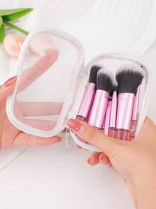 10pcs Mini Mesh Makeup Brush Set, Soft Hair Powder Blush Eye Shadow Nose Contour Makeup Brushes, Portable - Multicolor - View 4