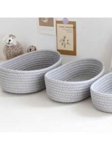Oval-Shaped Cotton Storage Basket In Solid Blue, Minimalist Style For Living Room, Tabletop, Snacks, Toys Storage - Entryway, Bathroom Organizer, Home Decor Gift Basket