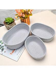 Oval-Shaped Cotton Storage Basket In Solid Blue, Minimalist Style For Living Room, Tabletop, Snacks, Toys Storage - Entryway, Bathroom Organizer, Home Decor Gift Basket