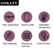 SOKANY Multi-Function Hair Straightener/Curler. Scald-Resistant Exterior Design, No Burn Hands. Negative Ion Function, No Hair Damage. Adjustable Temperature, LED Display, Temperature Clearly Visible. Suitable For Curling, Straightening, Thick & Soft Hair Textures. Applicable For Home, Salon, Dorm And More Scenarios.
